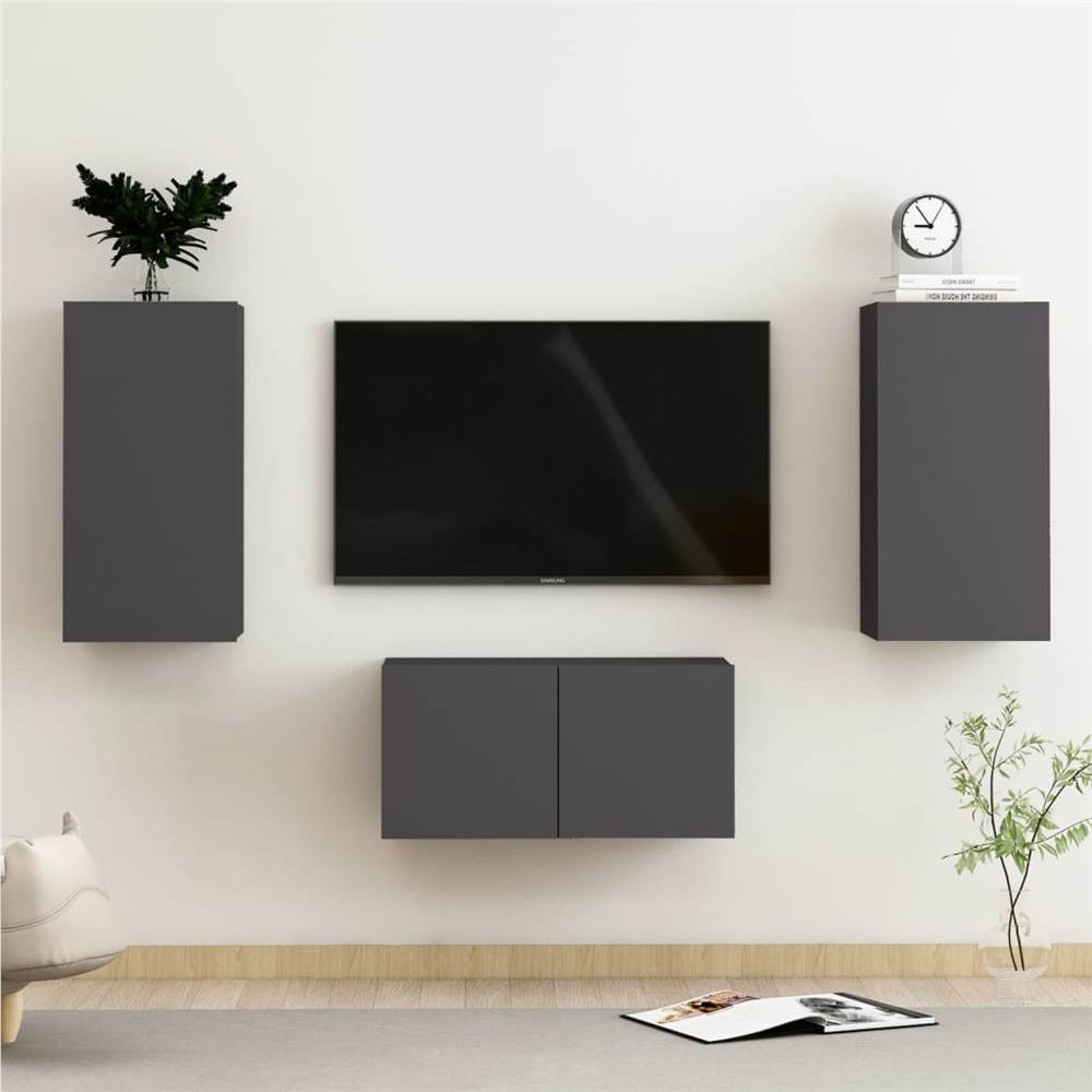 

3 Piece TV Cabinet Set Grey Chipboard