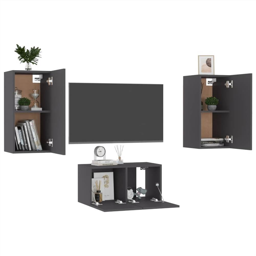 3 Piece TV Set Grey Chipboard