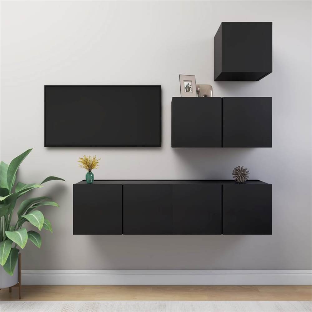 

4 Piece TV Cabinet Set Black Chipboard