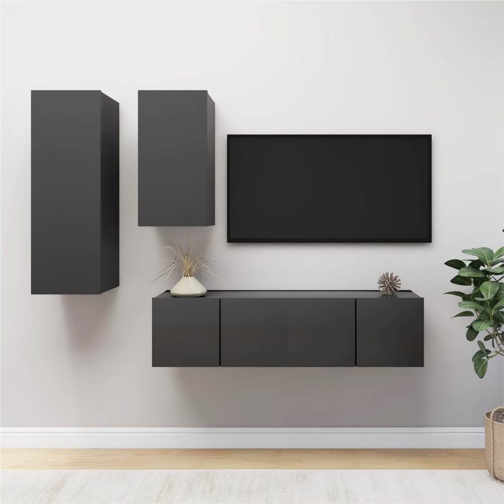 

4 Piece TV Cabinet Set Grey Chipboard