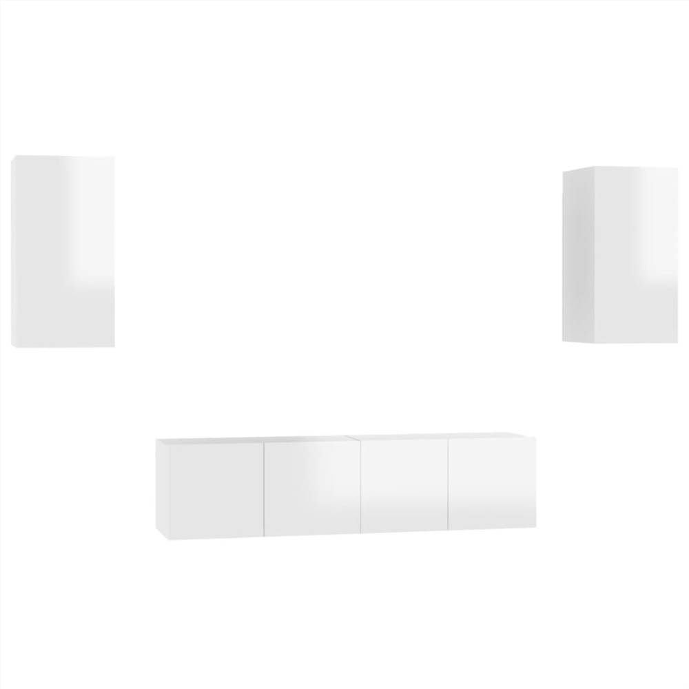 Piece Tv Cabinet Set High Gloss White Chipboard