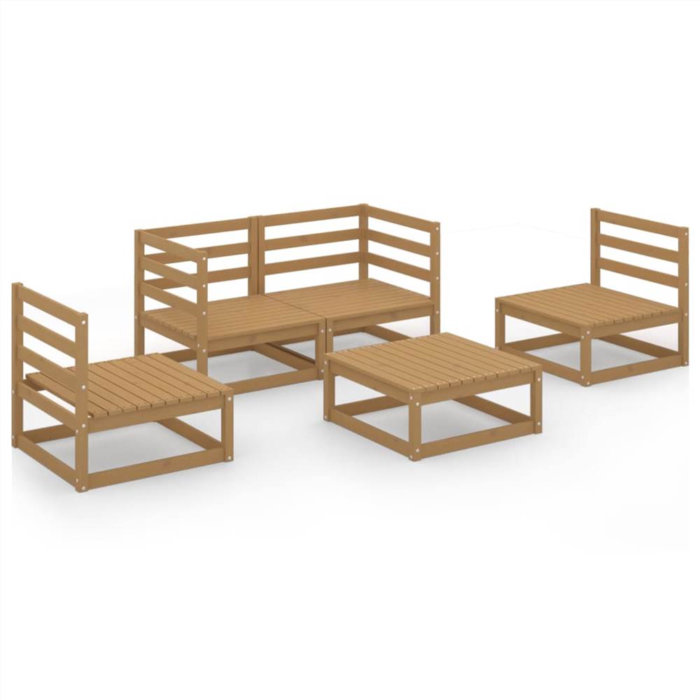 

5 Piece Garden Lounge Set Honey Brown Solid Pinewood