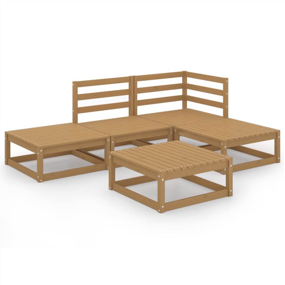 

5 Piece Garden Lounge Set Honey Brown Solid Pinewood