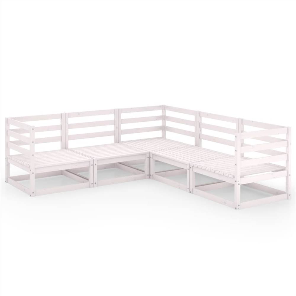 

5 Piece Garden Lounge Set White Solid Pinewood