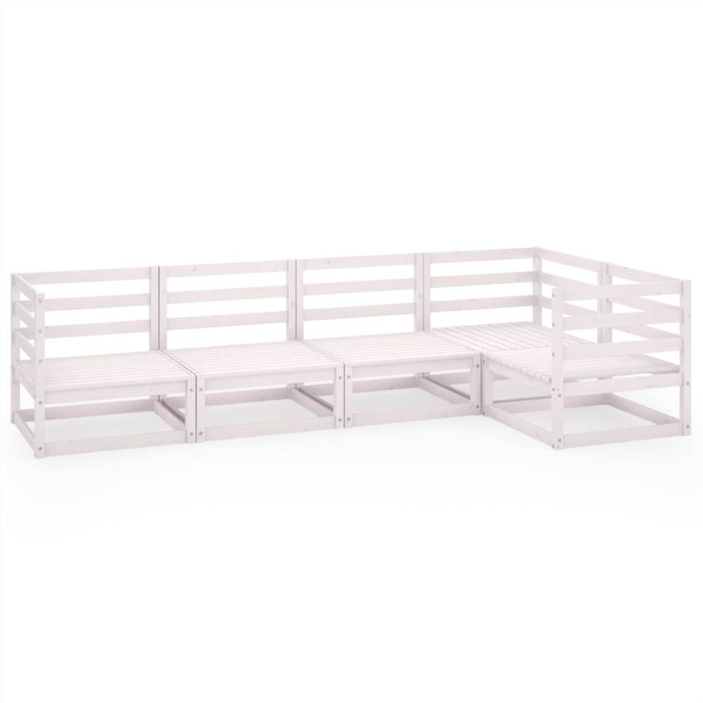 

5 Piece Garden Lounge Set White Solid Pinewood