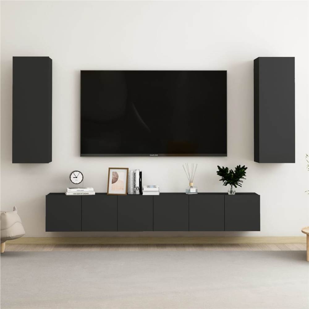 

5 Piece TV Cabinet Set Black Chipboard