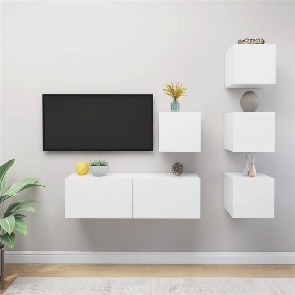 

5 Piece TV Cabinet Set White Chipboard