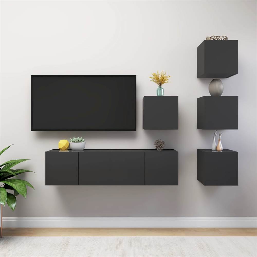 

6 Piece TV Cabinet Set Grey Chipboard