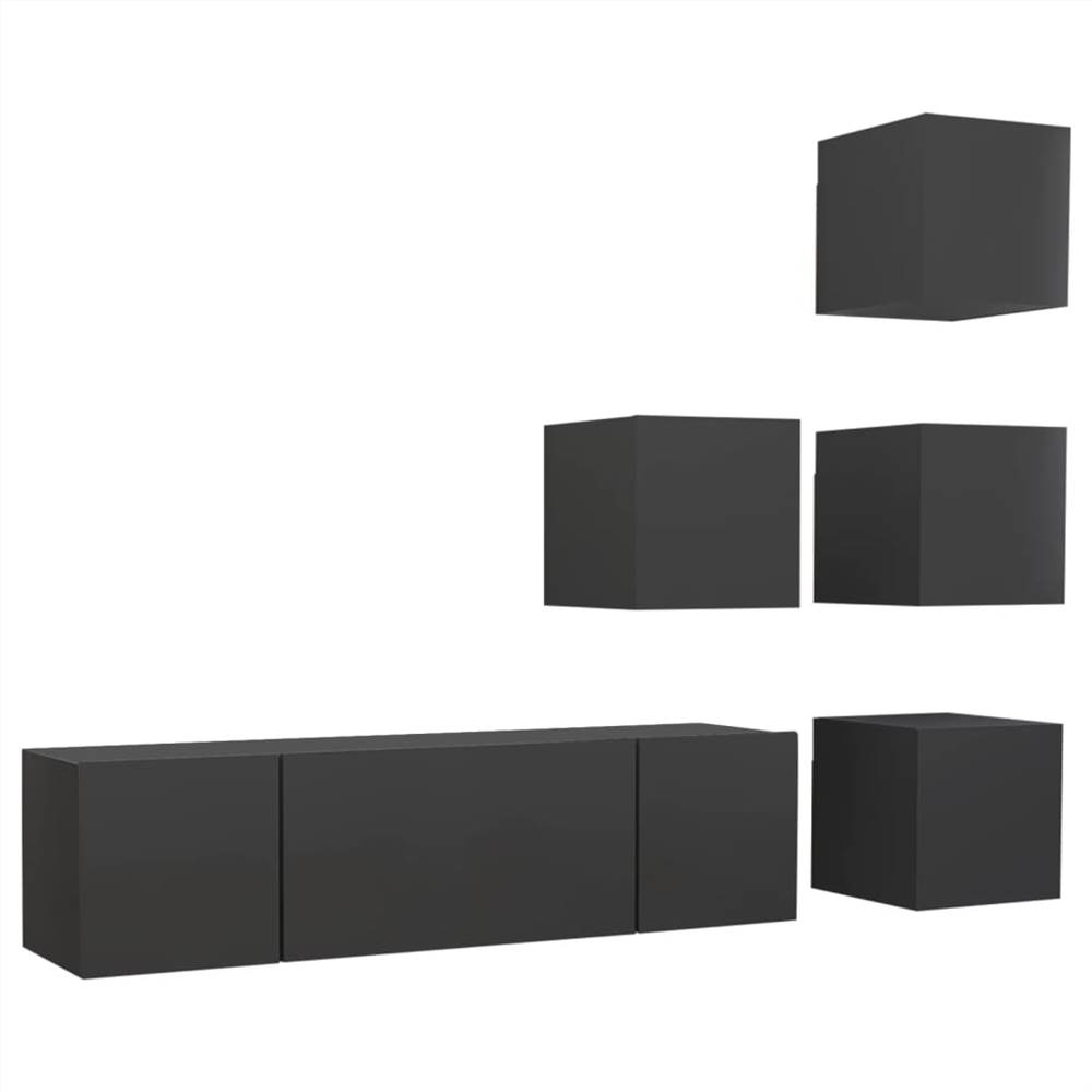 6 Piece TV Set Grey Chipboard