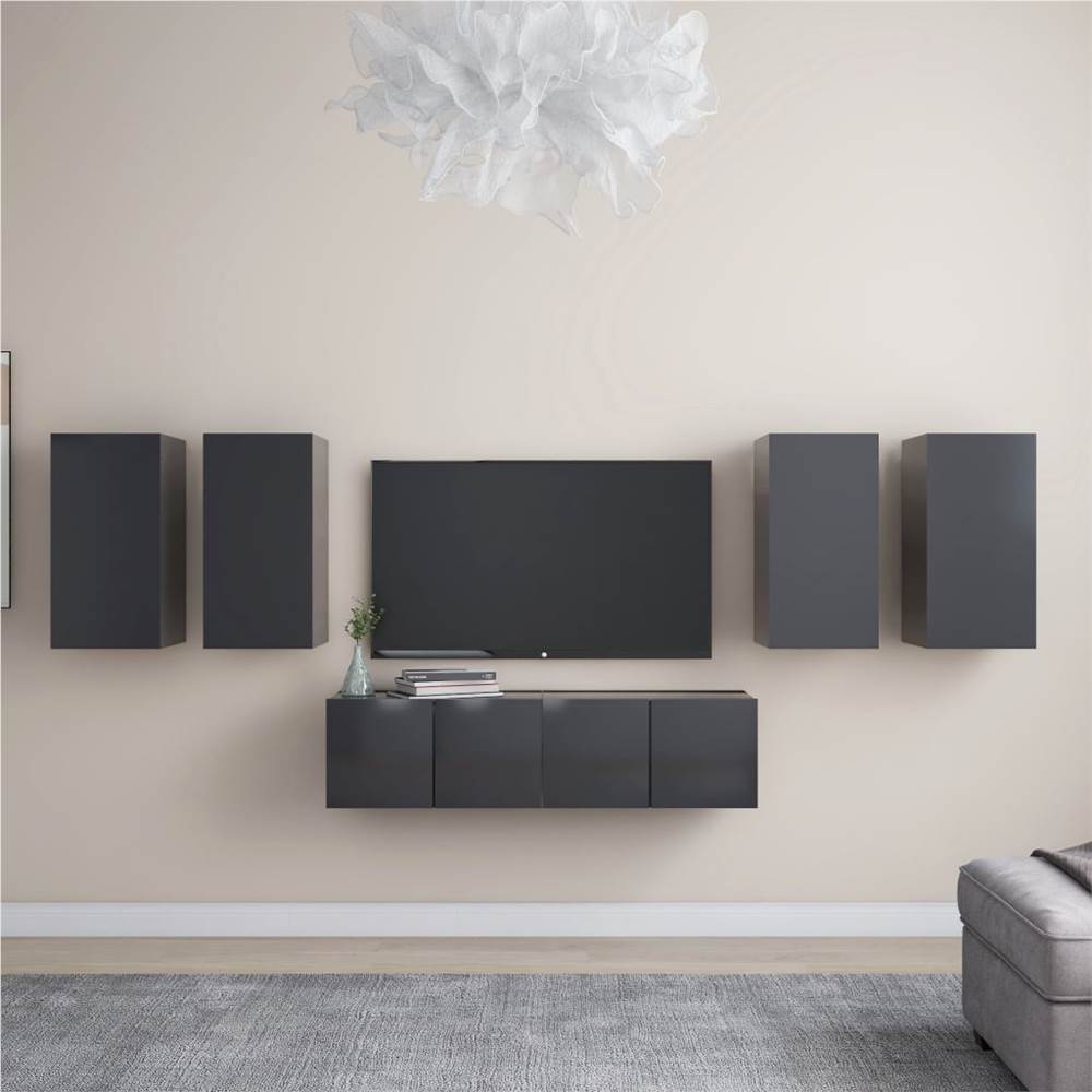 

6 Piece TV Cabinet Set Grey Chipboard