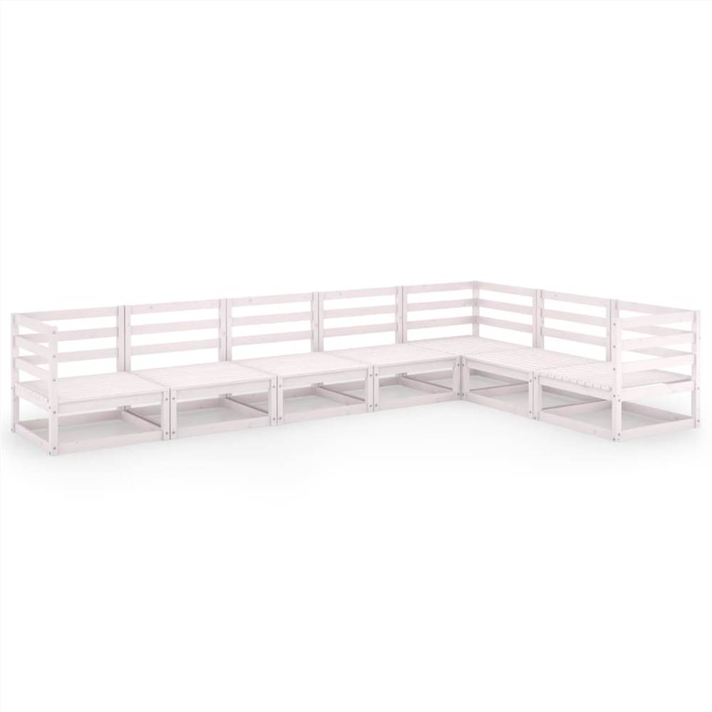 

7 Piece Garden Lounge Set White Solid Pinewood