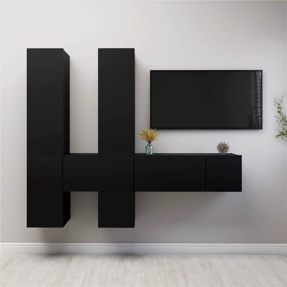 

7 Piece TV Cabinet Set Black Chipboard