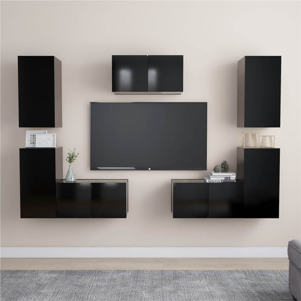 

7 Piece TV Cabinet Set Black Chipboard