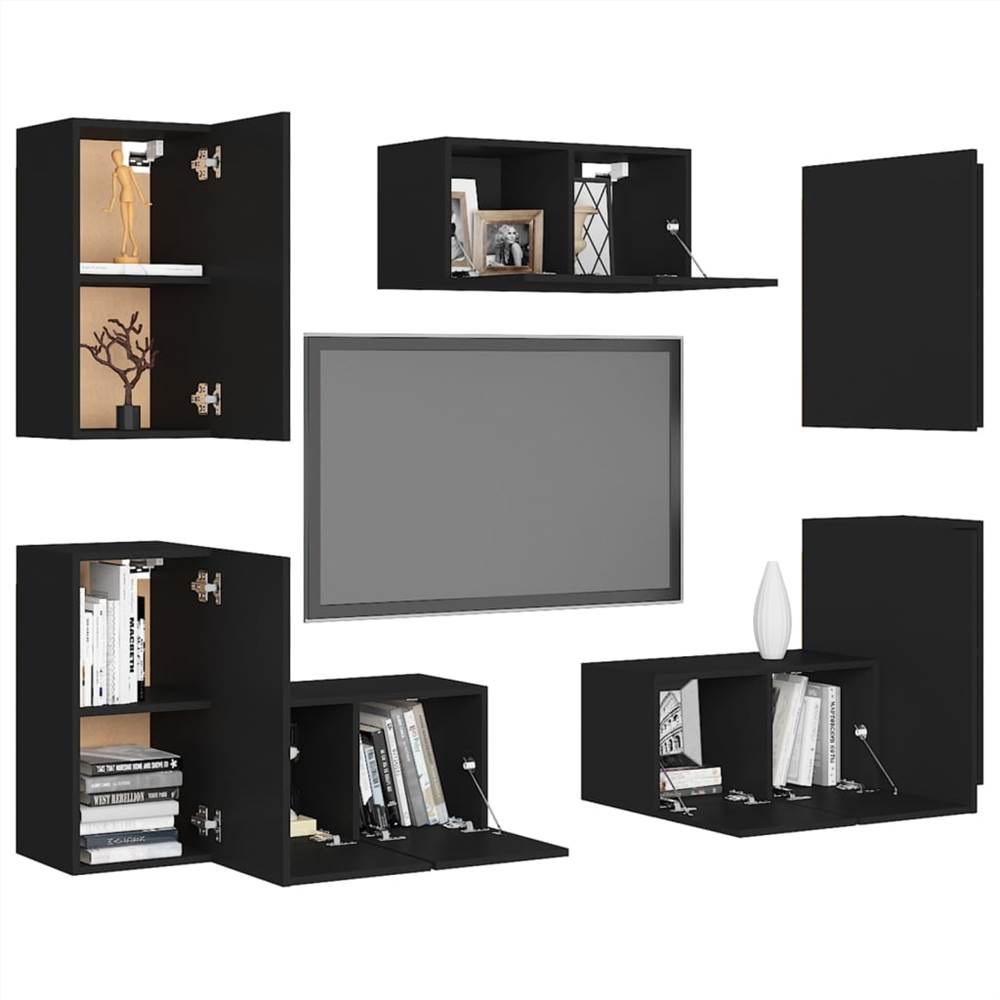 7 Piece TV Set Black Chipboard