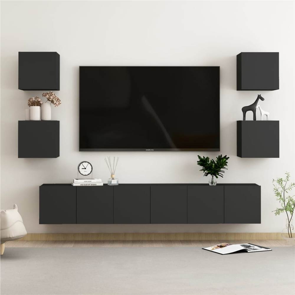 

7 Piece TV Cabinet Set Black Chipboard