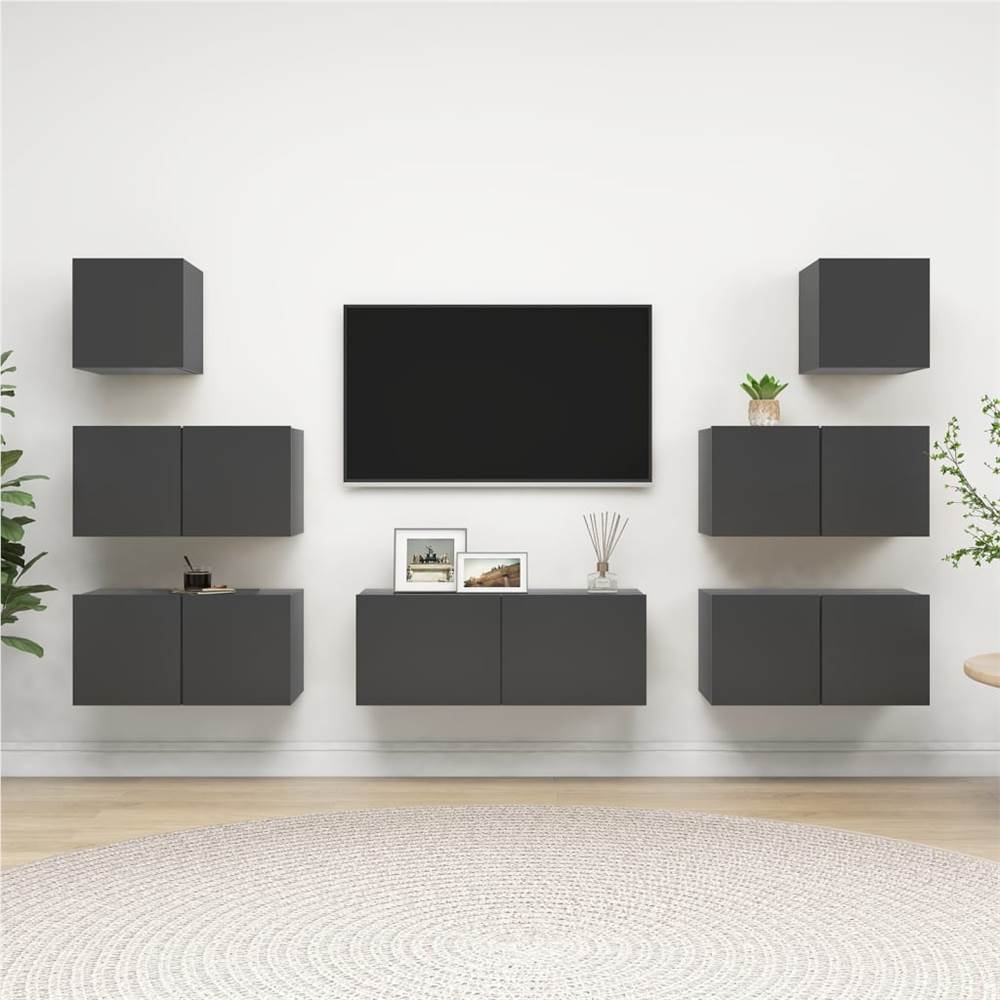 

7 Piece TV Cabinet Set Grey Chipboard