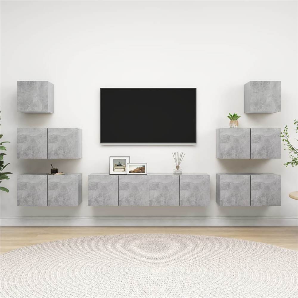

8 Piece TV Cabinet Set Concrete Grey Chipboard