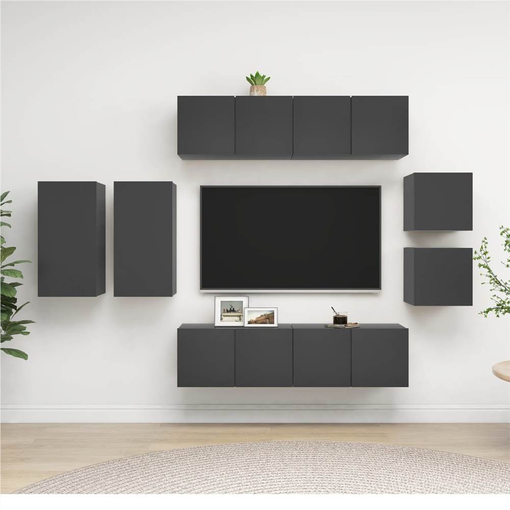 

8 Piece TV Cabinet Set Grey Chipboard