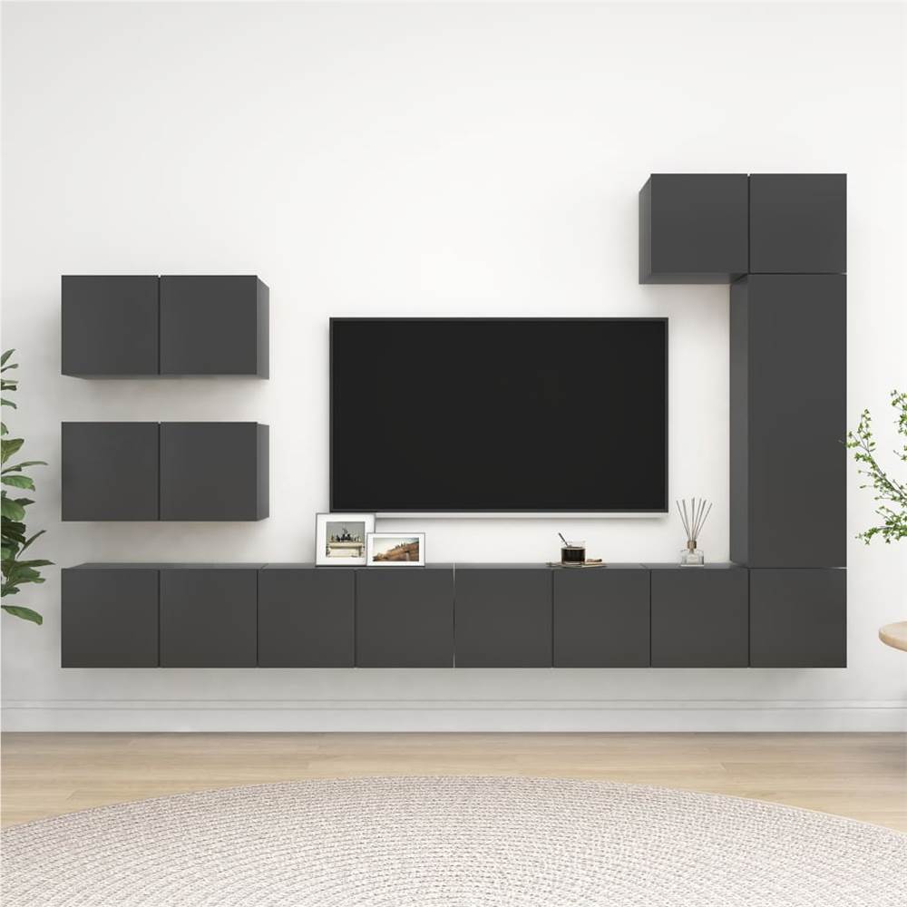 

8 Piece TV Cabinet Set Grey Chipboard