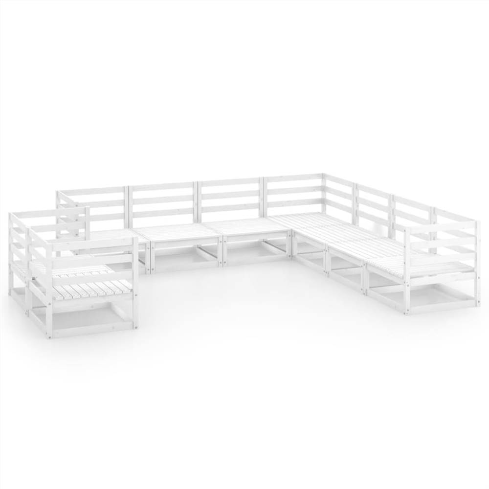 

9 Piece Garden Lounge Set White Solid Pinewood