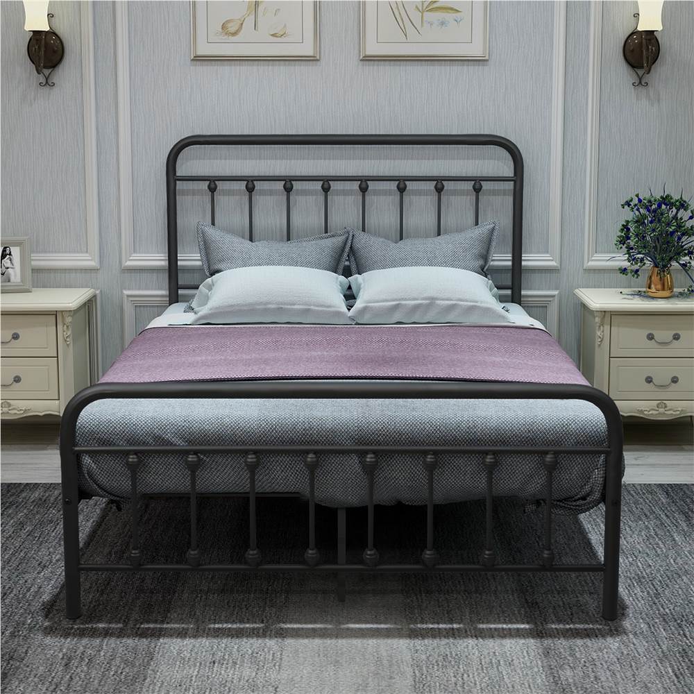 FULL Metal Platform Bed Frame with Headboard / Wood Slat Support / No Box Spring Needed / Easy Assembly BLACK