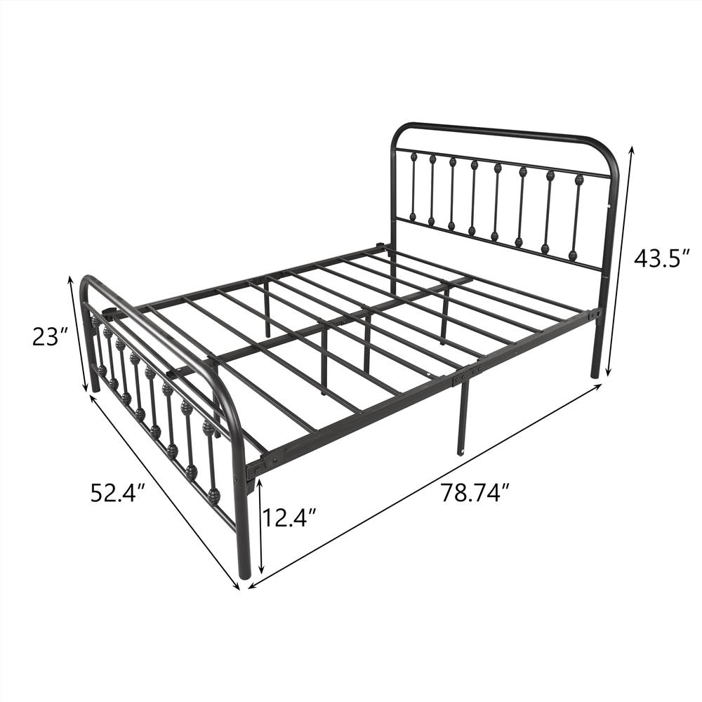FULL Metal Platform Bed Frame with Headboard / Wood Slat Support / No Box Spring Needed / Easy Assembly BLACK