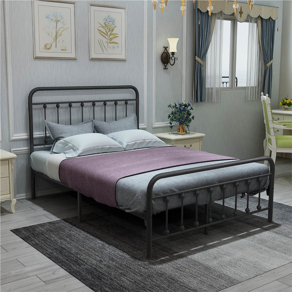 FULL Metal Platform Bed Frame with Headboard / Wood Slat Support / No Box Spring Needed / Easy Assembly BLACK