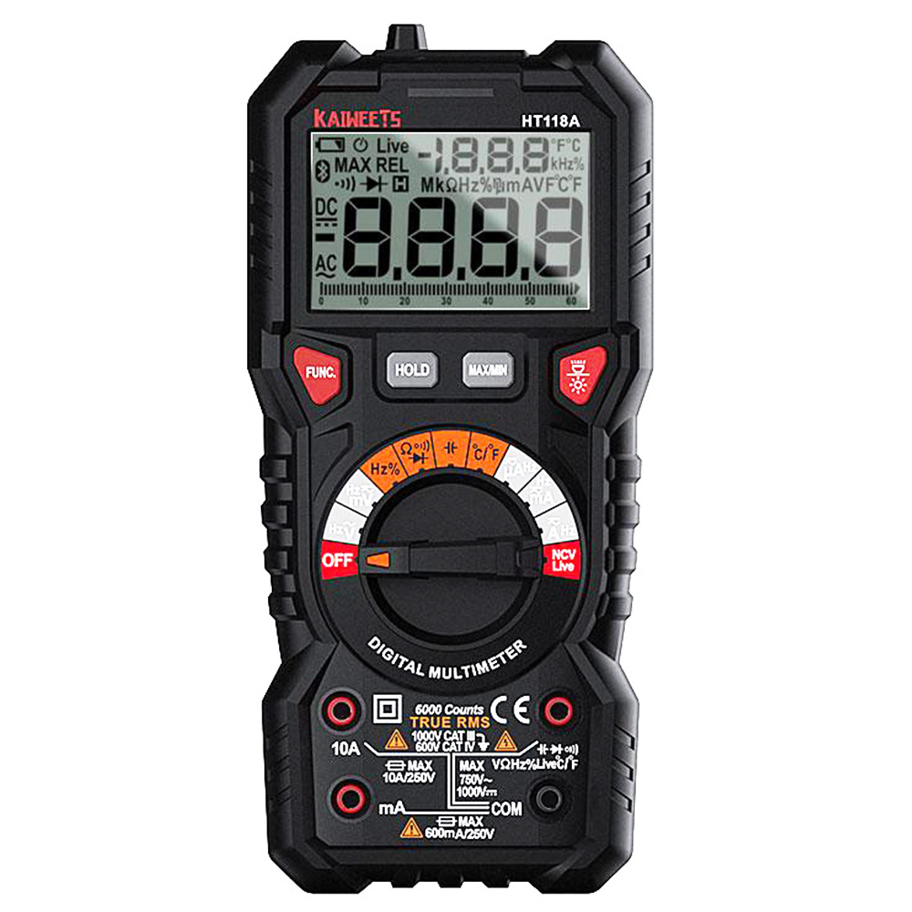 KAIWEETS HT118A  Digital Multimeter TRMS ,6000 Counts, Voltmeter, Auto-Ranging, Accurately Measures Voltage Current Amp Resistance