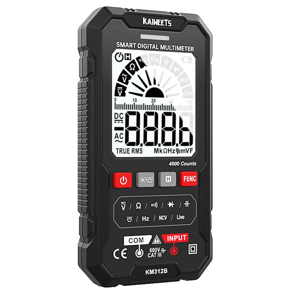 

KAIWEETS KM312B Digital Multimeter, 4000 Counts,Voltage Meter,Current Meter,Non-contact voltage tester, Capacitance meter,Continuity tester,Diode tests,Battery tests,auto-ranging,TRMS,Data Hold,auto power-off