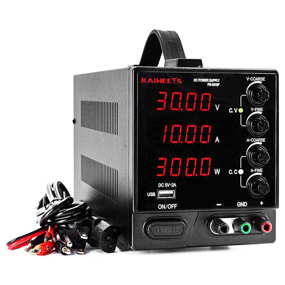 KAIWEETS PS-3010F DC Power Supply, 30V 10A, 4-Digit Large Display, Adjustable Switch, USB Interface