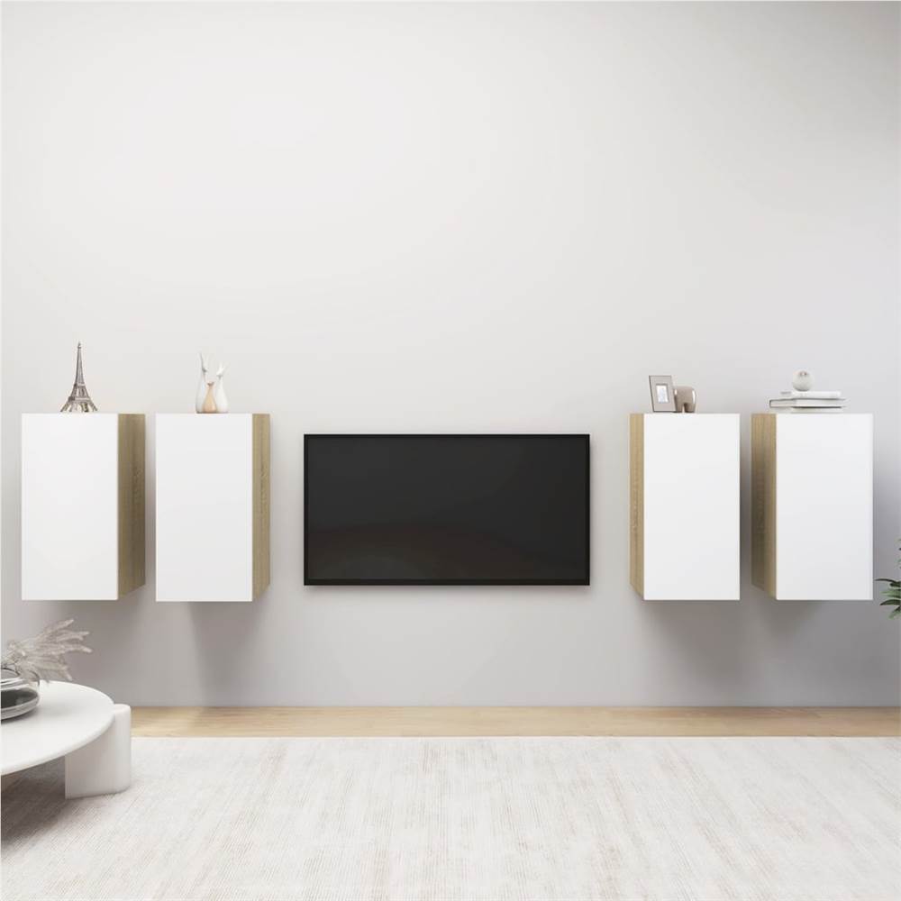 

TV Cabinets 4 pcs White and Sonoma Oak 30.5x30x60 cm Chipboard