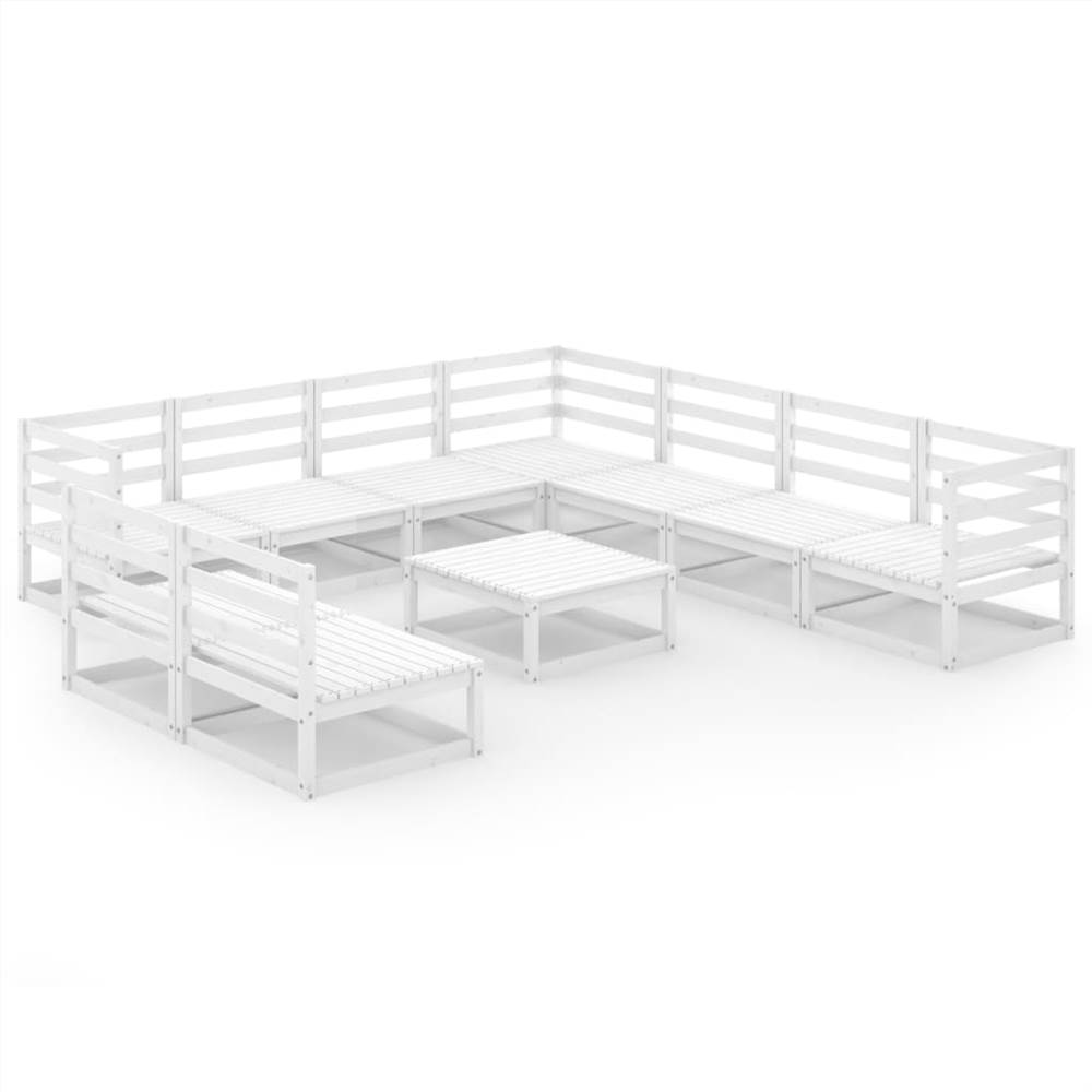 

10 Piece Garden Lounge Set White Solid Pinewood