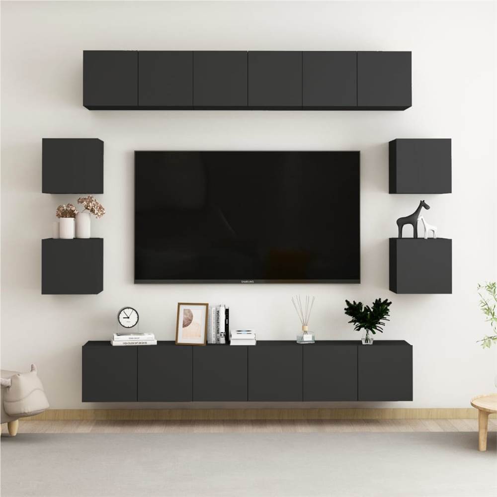 

10 Piece TV Cabinet Set Black Chipboard