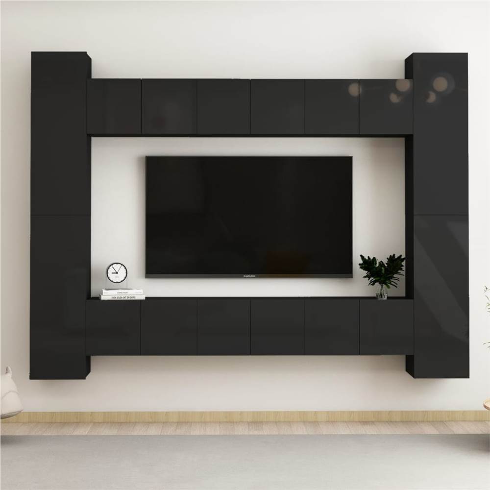 

10 Piece TV Cabinet Set High Gloss Black Chipboard