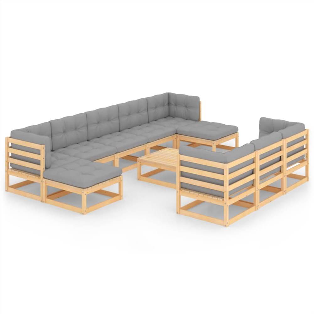 

11 Piece Garden Lounge Set with Cushions Solid Pinewood
