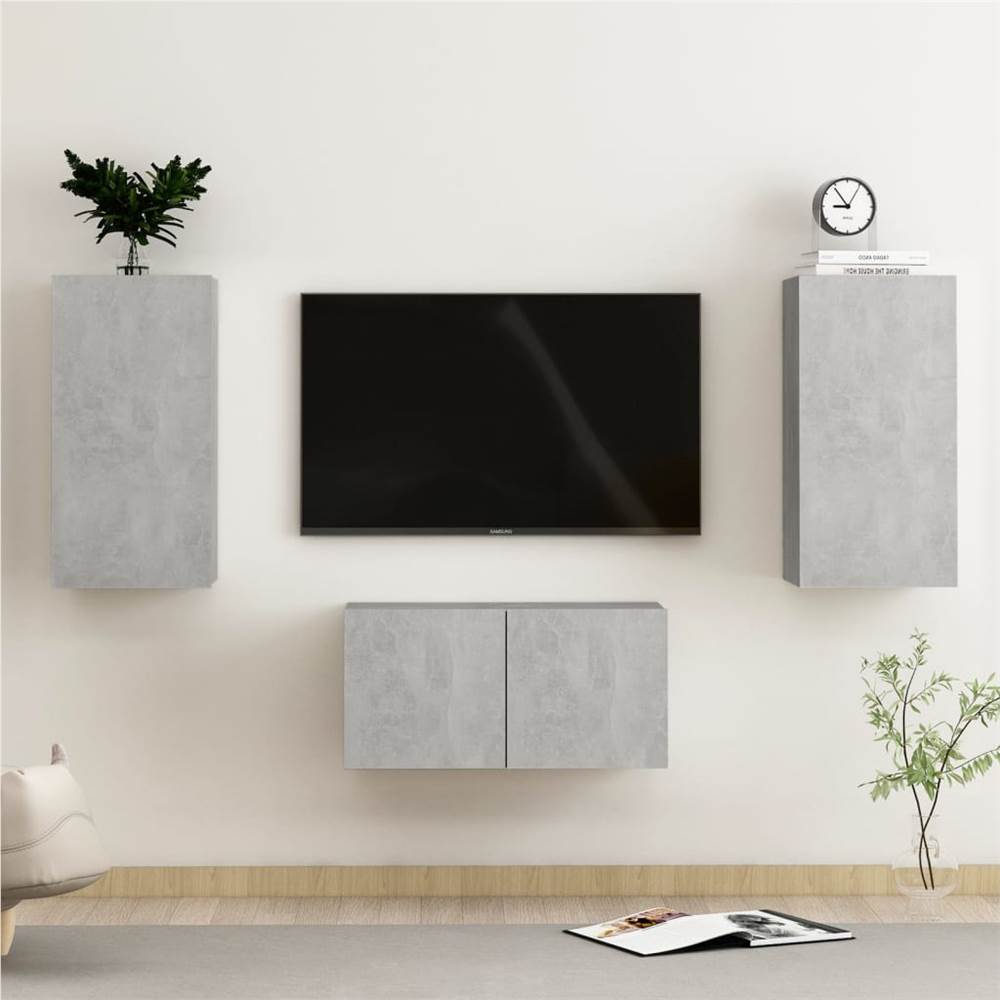 

3 Piece TV Cabinet Set Concrete Grey Chipboard