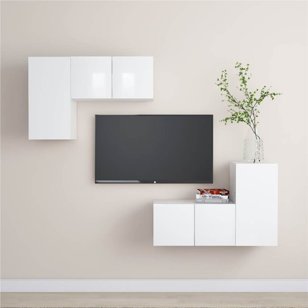

4 Piece TV Cabinet Set High Gloss White Chipboard