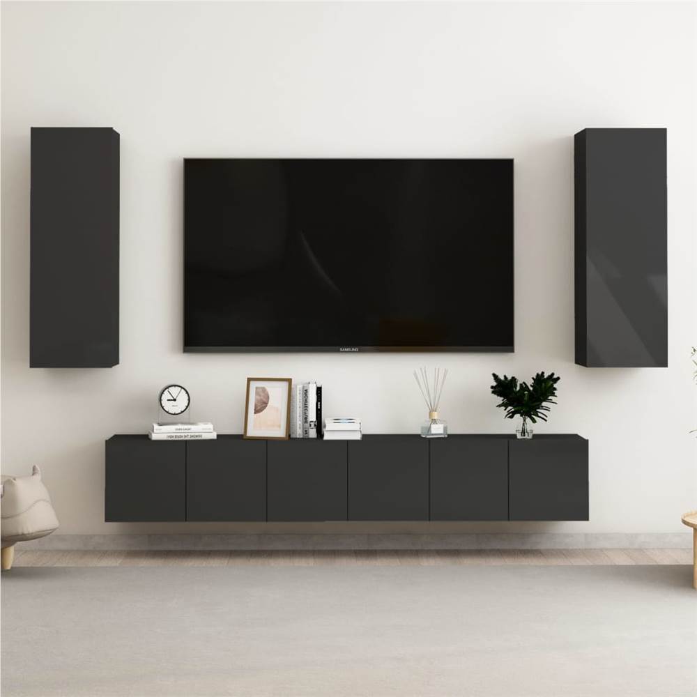 

5 Piece TV Cabinet Set High Gloss Black Chipboard
