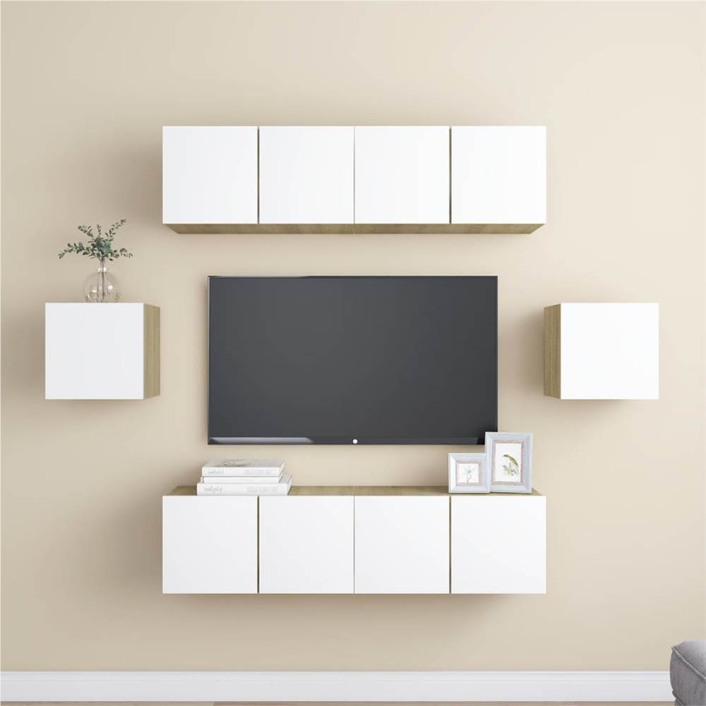 

6 Piece TV Cabinet Sets White and Sonoma Oak Chipboard
