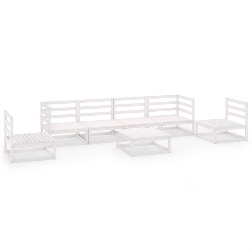 

7 Piece Garden Lounge Set White Solid Pinewood