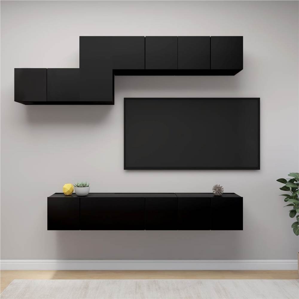 

7 Piece TV Cabinet Set Black Chipboard