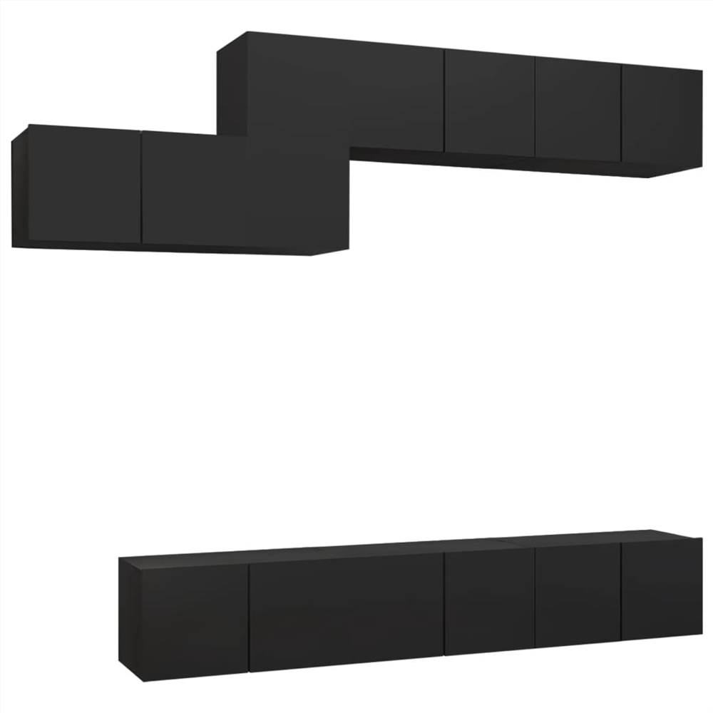 7 Piece TV Set Black Chipboard