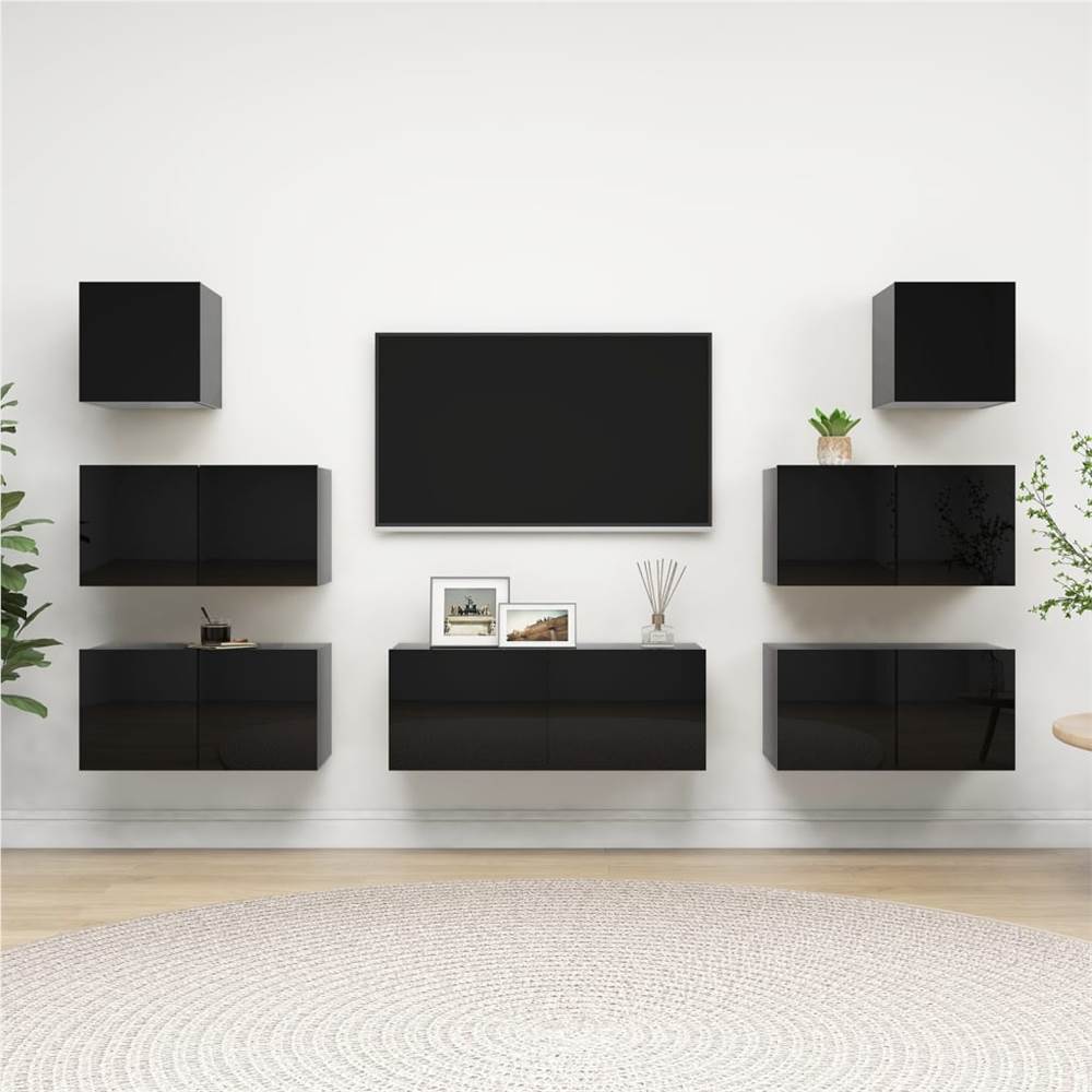 

7 Piece TV Cabinet Set High Gloss Black Chipboard