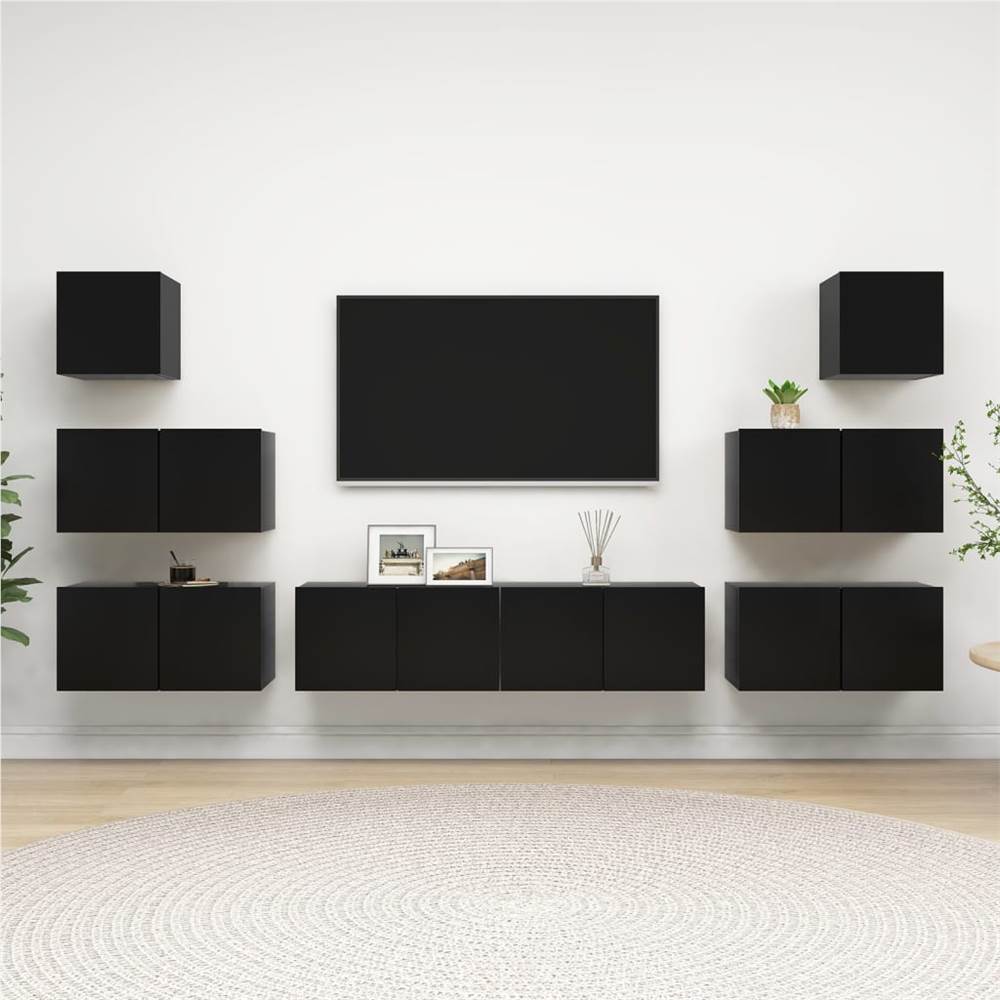 

8 Piece TV Cabinet Set Black Chipboard