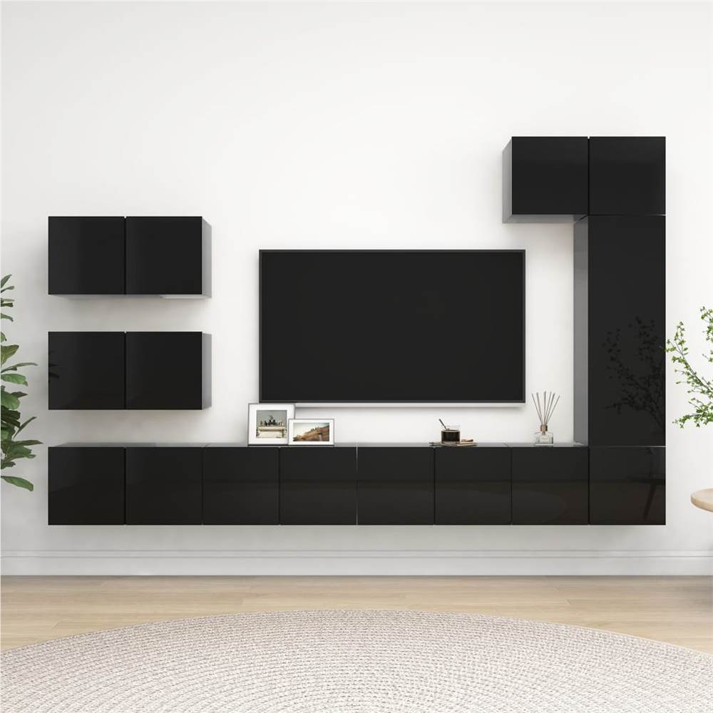 

8 Piece TV Cabinet Set High Gloss Black Chipboard