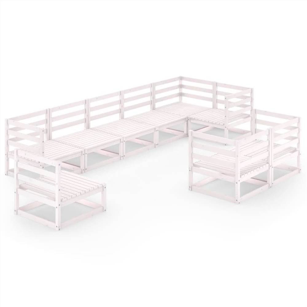 

9 Piece Garden Lounge Set White Solid Pinewood