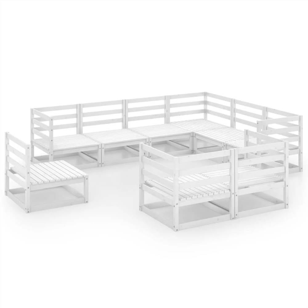 

9 Piece Garden Lounge Set White Solid Pinewood