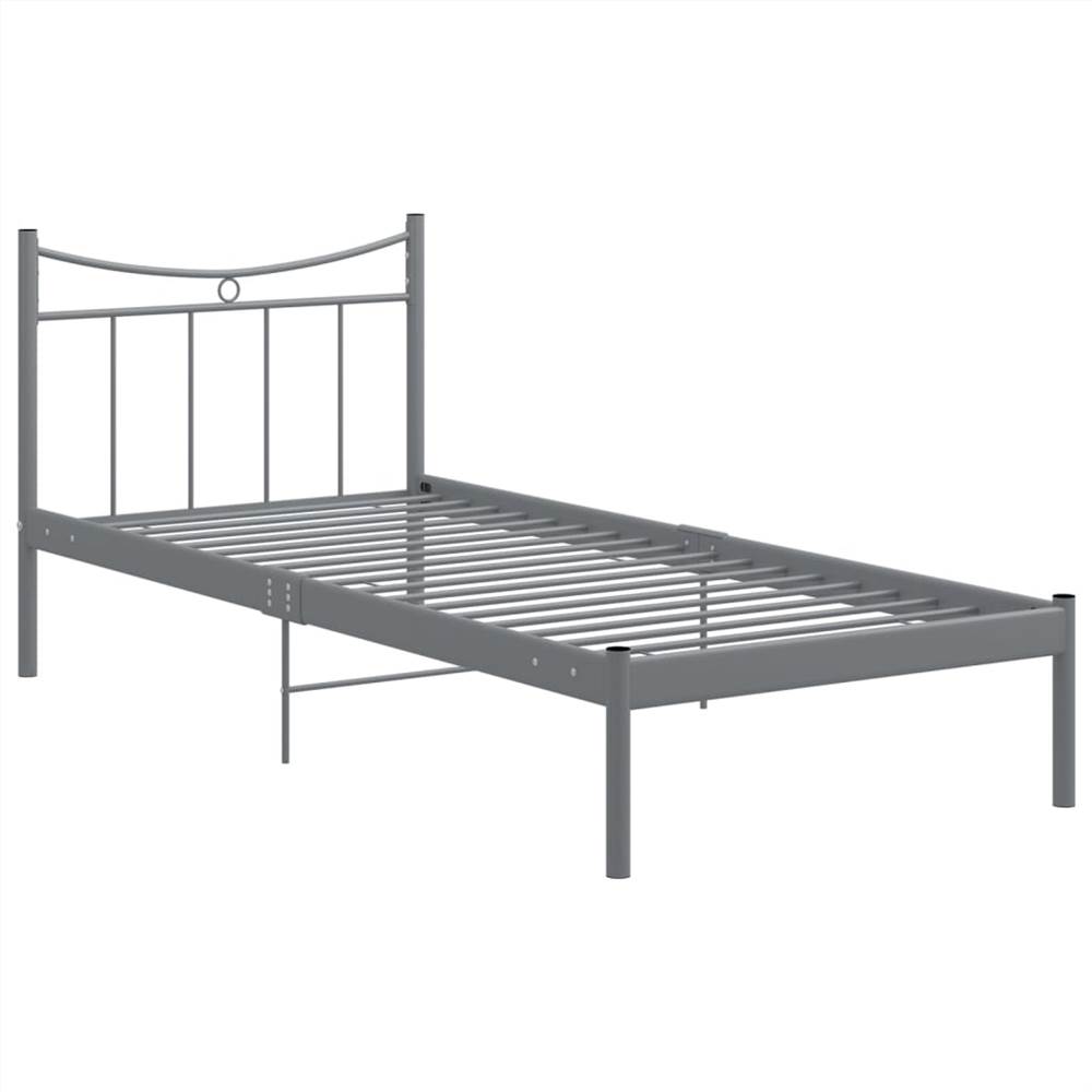 Bed Frame Grey Metal and Plywood 90x200 cm