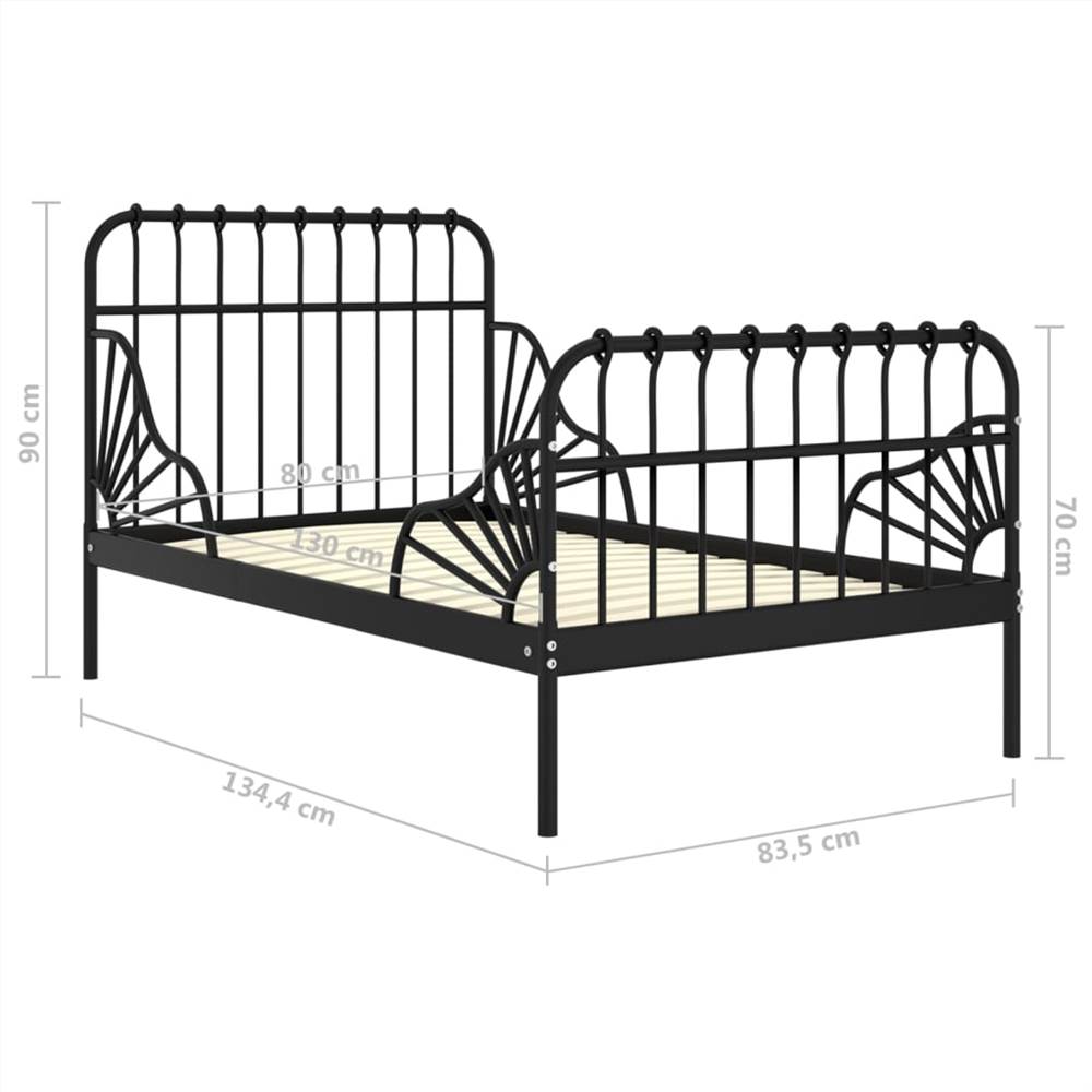 Extendable Bed Frame Black Metal 80x130/200 cm