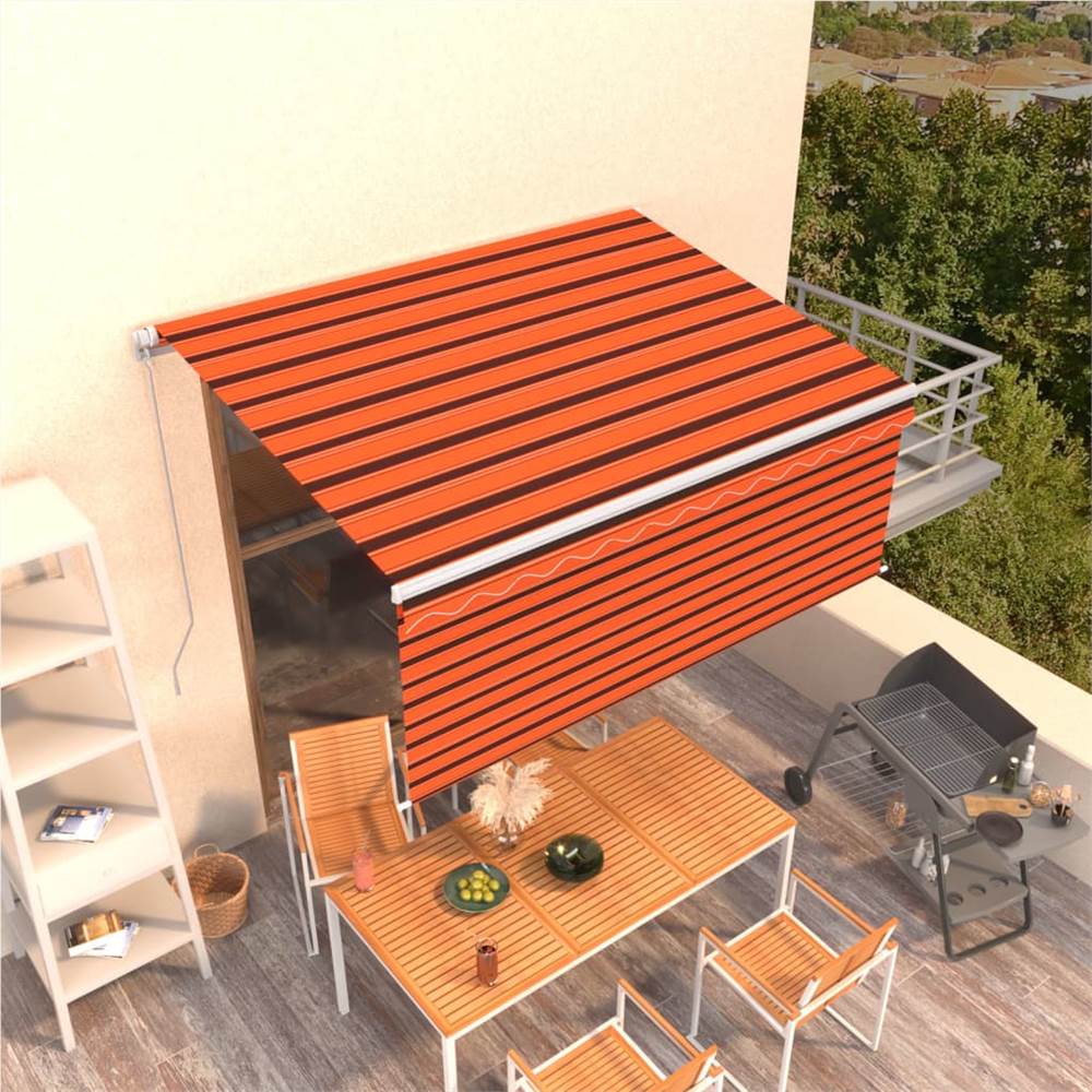 

Manual Retractable Awning with Blind 3.5x2.5m Orange&Brown